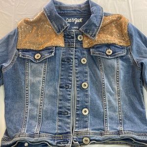 CAT & JACK Rose Gold Sequined Jean Jacket L (10/12)